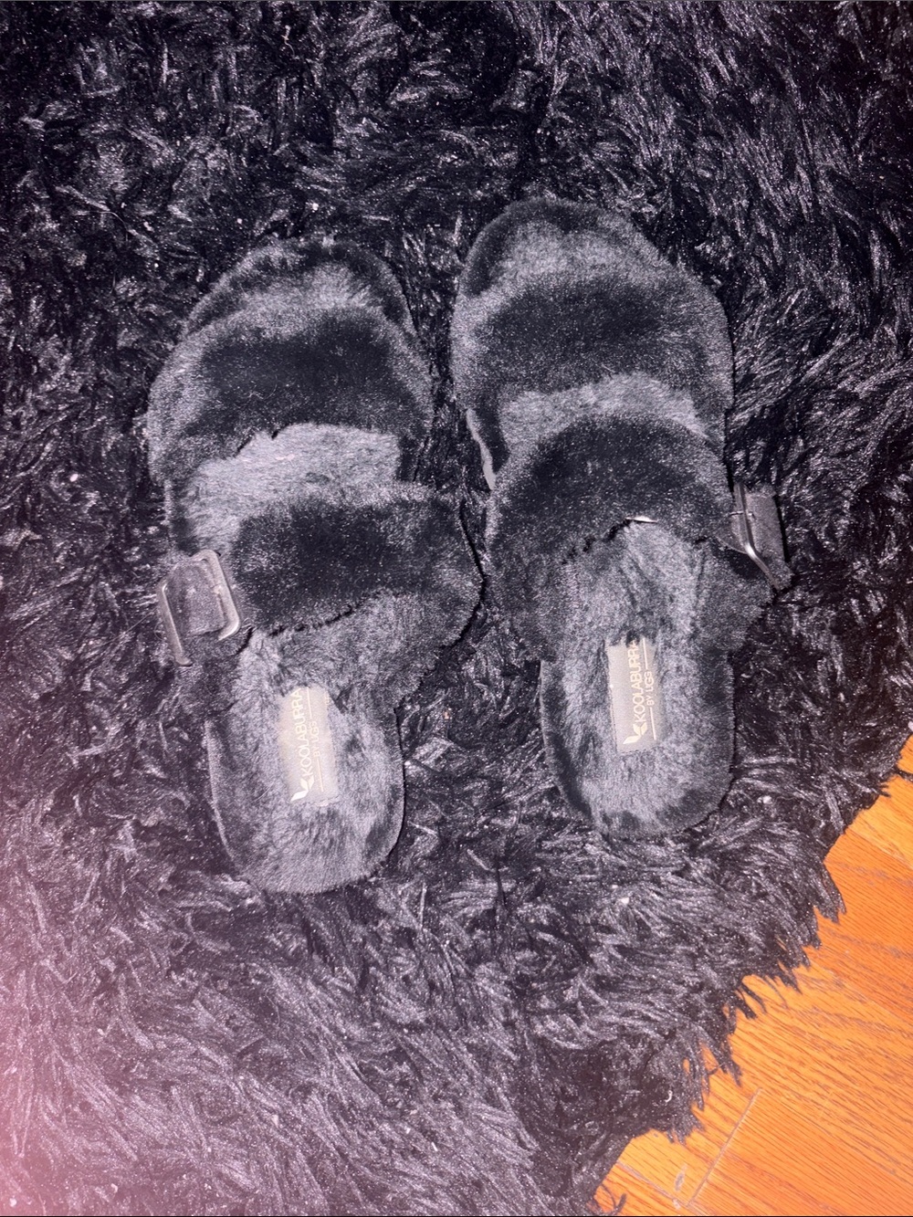 KOOLABURRA BY UGG Black Fuzzy Slide Sandals